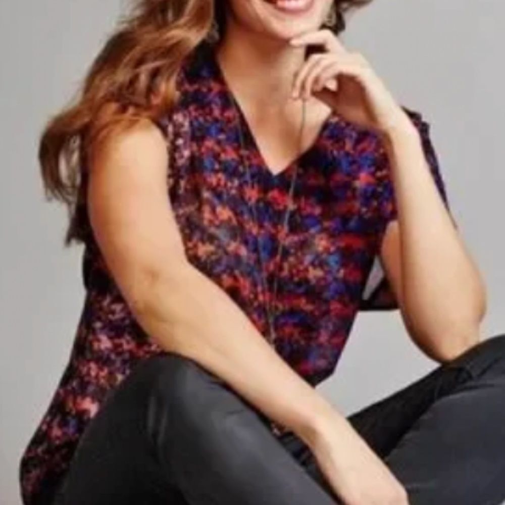 CAbi Abstract Houndstooth Sheer Top Blouse Top Medium Career 3428